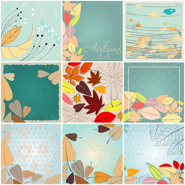 Set of cute retro autumn illustrations — Stock Vector