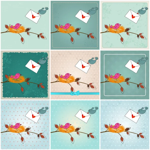 Cute vogels in liefde illustraties — Stockvector