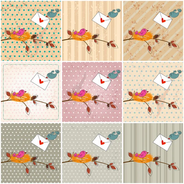 Illustrations d'oiseaux mignons amoureux — Image vectorielle