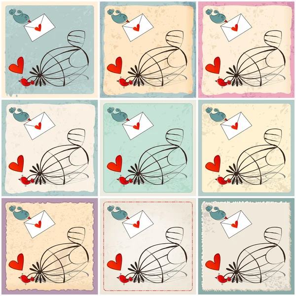 Cute birds in love illustrations — Stock Vector