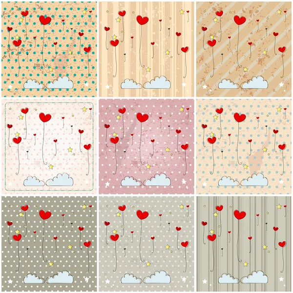 Carino a forma di cuore palloncini illustrazioni — Vettoriale Stock