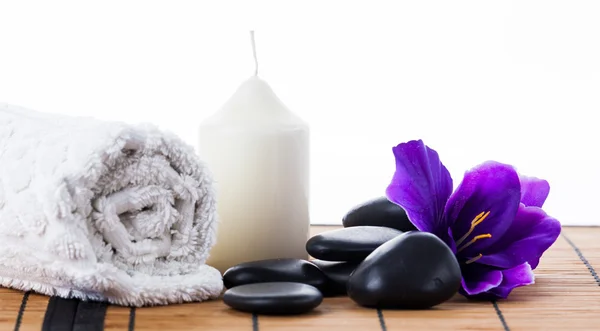 Zen stones, candle and flower — Stock Photo, Image