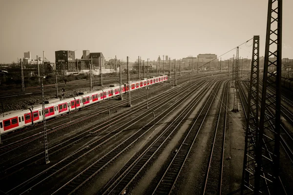 Red  train on  tracks — Stock Photo, Image