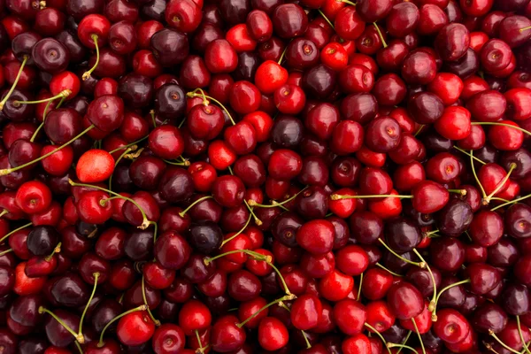 Fundo de cereja vermelho. Cerejas vermelhas maduras deliciosas — Fotografia de Stock