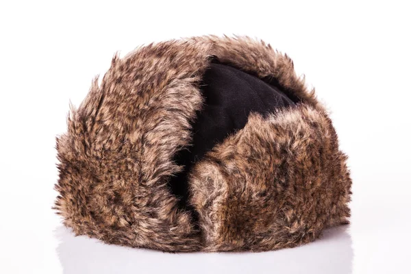 Fur cap for winter weather. Fur cap for winter isolated on white — Stock Photo, Image