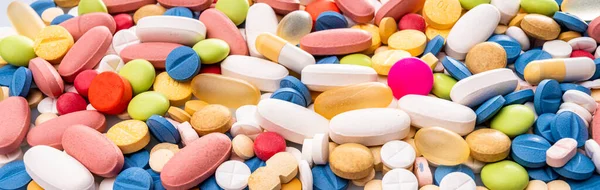 Detailní Záběr Různých Barevných Pilulek Tobolek Tablet — Stock fotografie