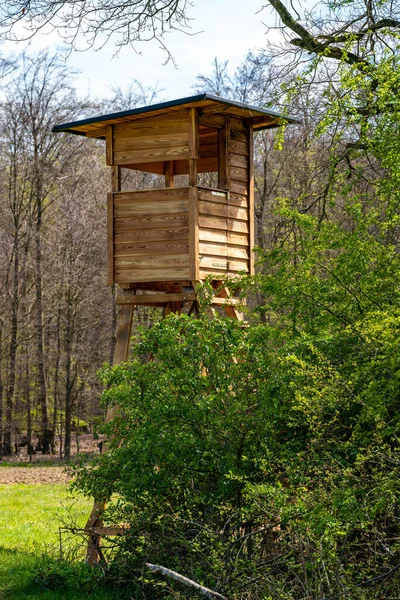 Hunter Huis Het Bos Houten Jachthut — Stockfoto