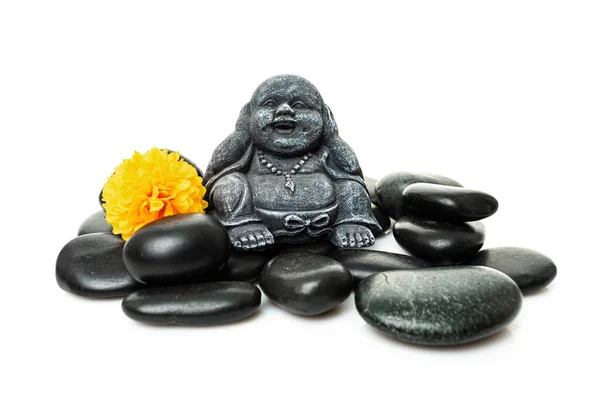 Buddha Och Stack Svarta Basalt Stenar — Stockfoto