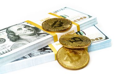 Amerikan doları banknotlarında Bitcoin. Şifreleme para birimi iş geçmişi 