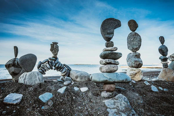 Montón Piedras Equilibradas Playa — Foto de Stock