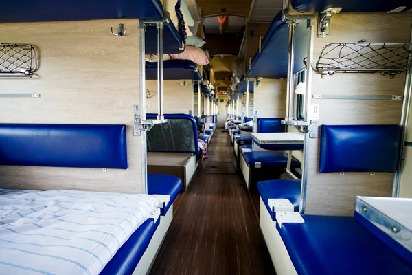 Interior Typical Russian Long Distance Rzd Train Beds Sleeping — Stock Photo, Image