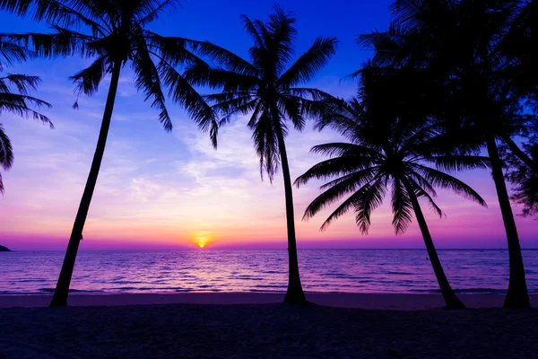 Západ slunce na pláži. západ slunce nad tropickou pláž — Stock fotografie