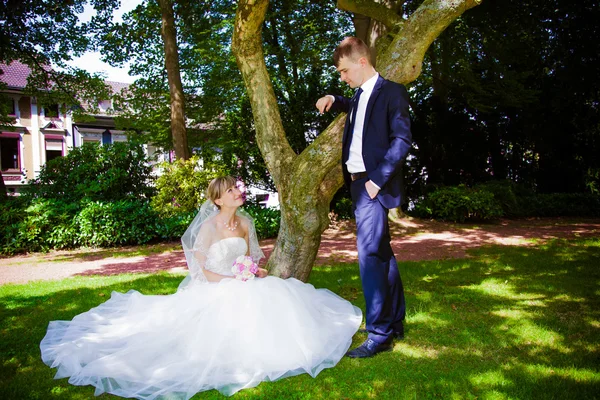 Wedding couple in the park — Stock Photo, Image