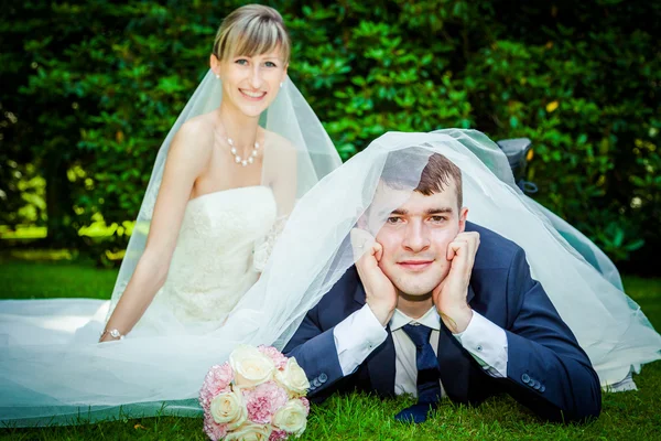 Pareja de boda en el picnic —  Fotos de Stock