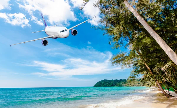 Plane over sunny beach — Stock Photo, Image