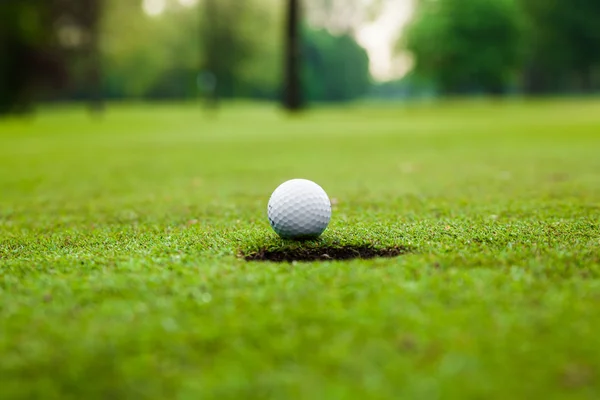 Bola de golfe no lábio do copo — Fotografia de Stock