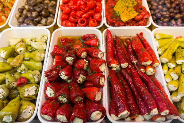 Greek antipasti  in the market