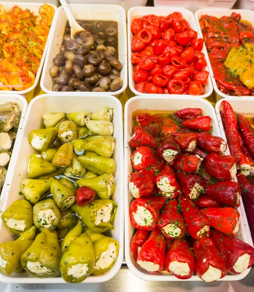 Greek antipasti  in the market — Stock Photo, Image