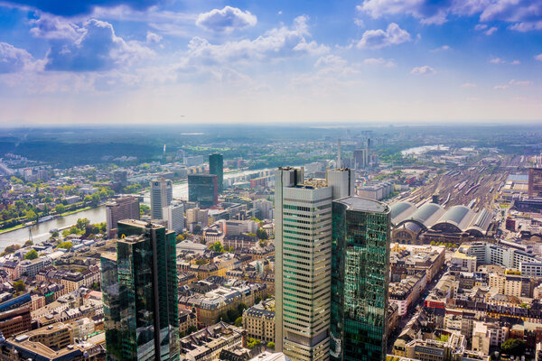 View to skyline of Frankfurt from Maintower in Frankfurt, German