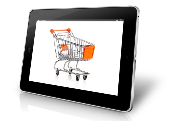 Carrinho de compras na tela do tablet — Fotografia de Stock