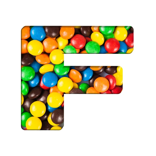 Letter f  of alphabet made of candies — Stock Photo, Image