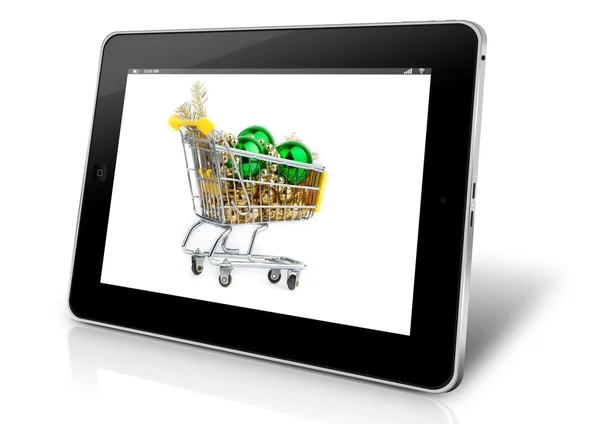 Carrito de compras en pantalla tablet . — Foto de Stock