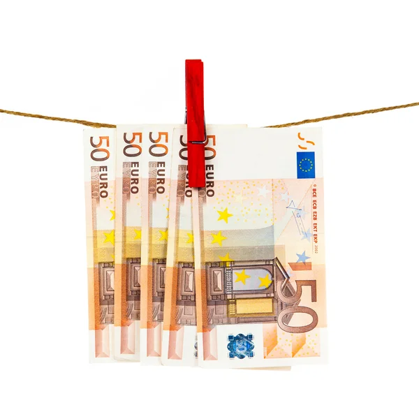 Euro notes on clothesline — Stock Fotó