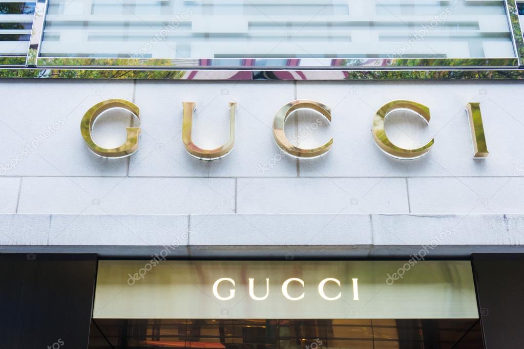 FRANKFURT, GERMANY - OCTOBER 24, 2015:  Gucci signage at store entrance. Gucci is an Italian fashion label owned by French company PPR. Gucci was founded by Guccio Gucci in Florence in 1921