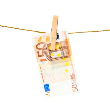 Euro banknot clothesline üzerinde