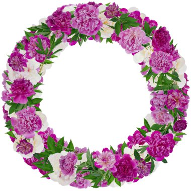 Pembe peonies roundl fotoğraf çerçevesi