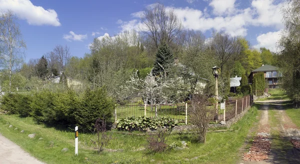 Spring village intersection of streets — Stock Photo, Image