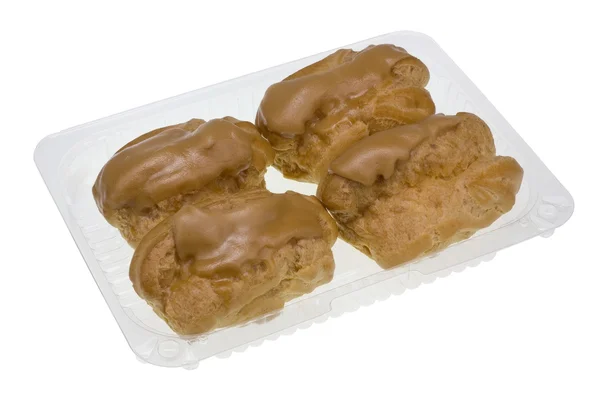 Eclair gebak met geschrodeerde Carmel en koffie boter crème — Stockfoto