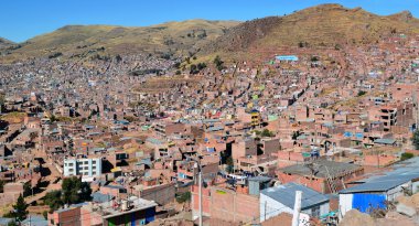 Çatılar ve sokaklarda Cusco şehrin Üstten Görünüm