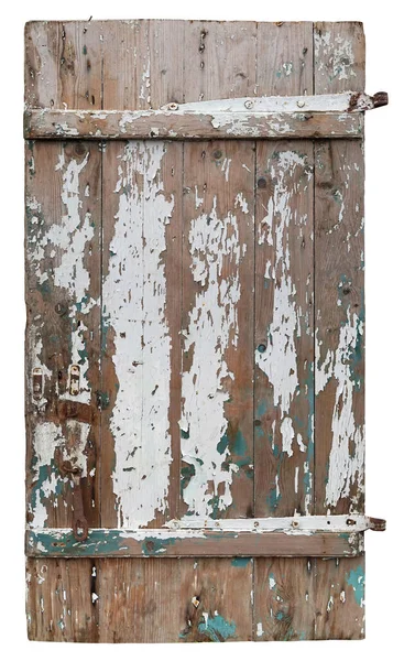 村の古い腐った湾曲した木製のドアを流す 白に隔離された — ストック写真