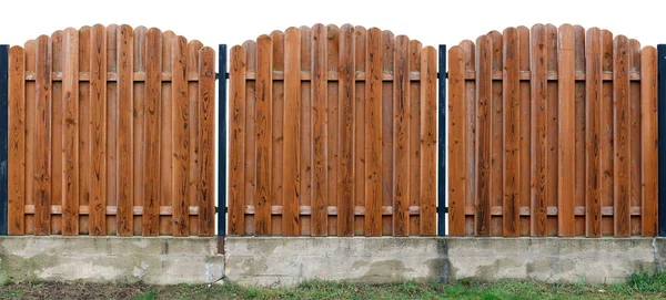 Long Old Yellow Solid Wooden Rural Fence Vertical Planks Isolated — Stock Photo, Image