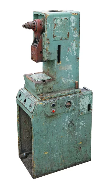 Antigua Máquina Metal Industrial Oxidada Aislado Sobre Blanco —  Fotos de Stock
