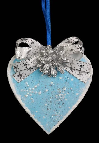 Zelfgemaakte Kerstboom Decoratie Hart Gemaakt Van Hout Gips Glitter Boog — Stockfoto