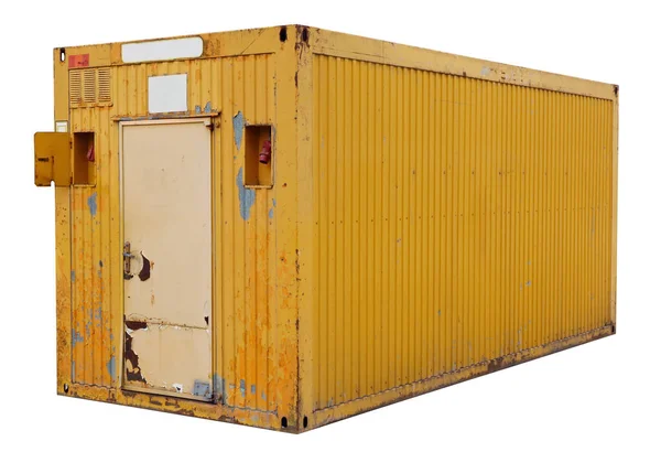 Shed Placu Budowy Wykonane Żółtego Metalowego Pojemnika Cargo Odizolowane Biało — Zdjęcie stockowe