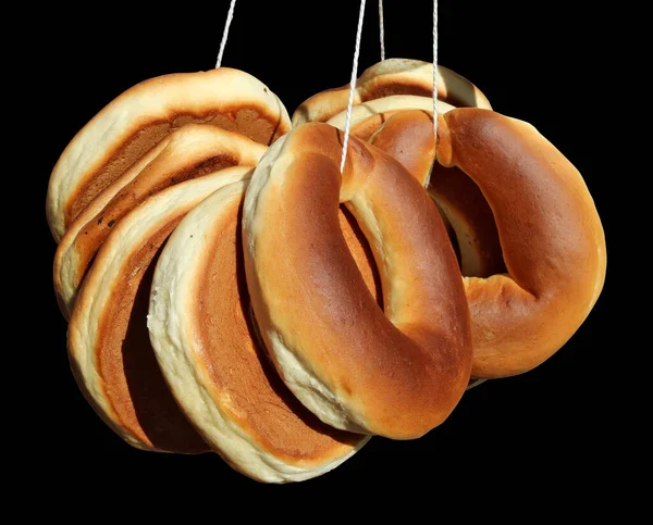 Traditional Folk Bagel Donuts Form Rings Rope Isolated Black — Stock Photo, Image