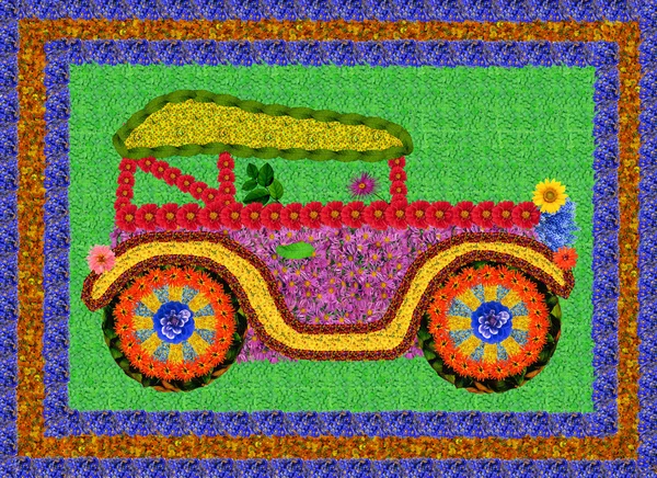 Ретро автомобіль з квітів — стокове фото