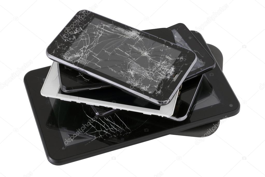 Heap of gadgets with the broken screens