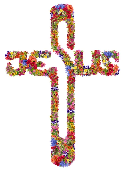 Blommig jesus isolerade cross — Stockfoto