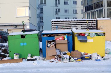 Garbage containers with New Year's  stuff