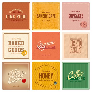 Vintage retro etiketleri Cafe Restaurant Bar Pastane Logo Tasarım vect