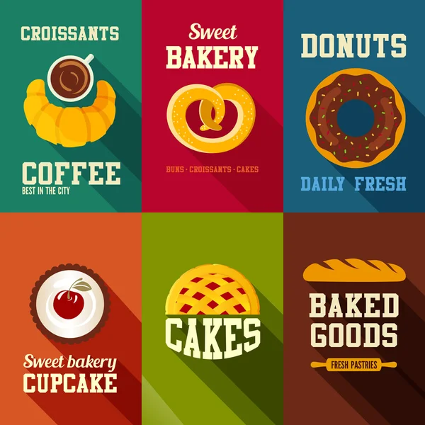 Unlu tatlılar retro tarzı afiş vektör tasarım şablonları kümesi.