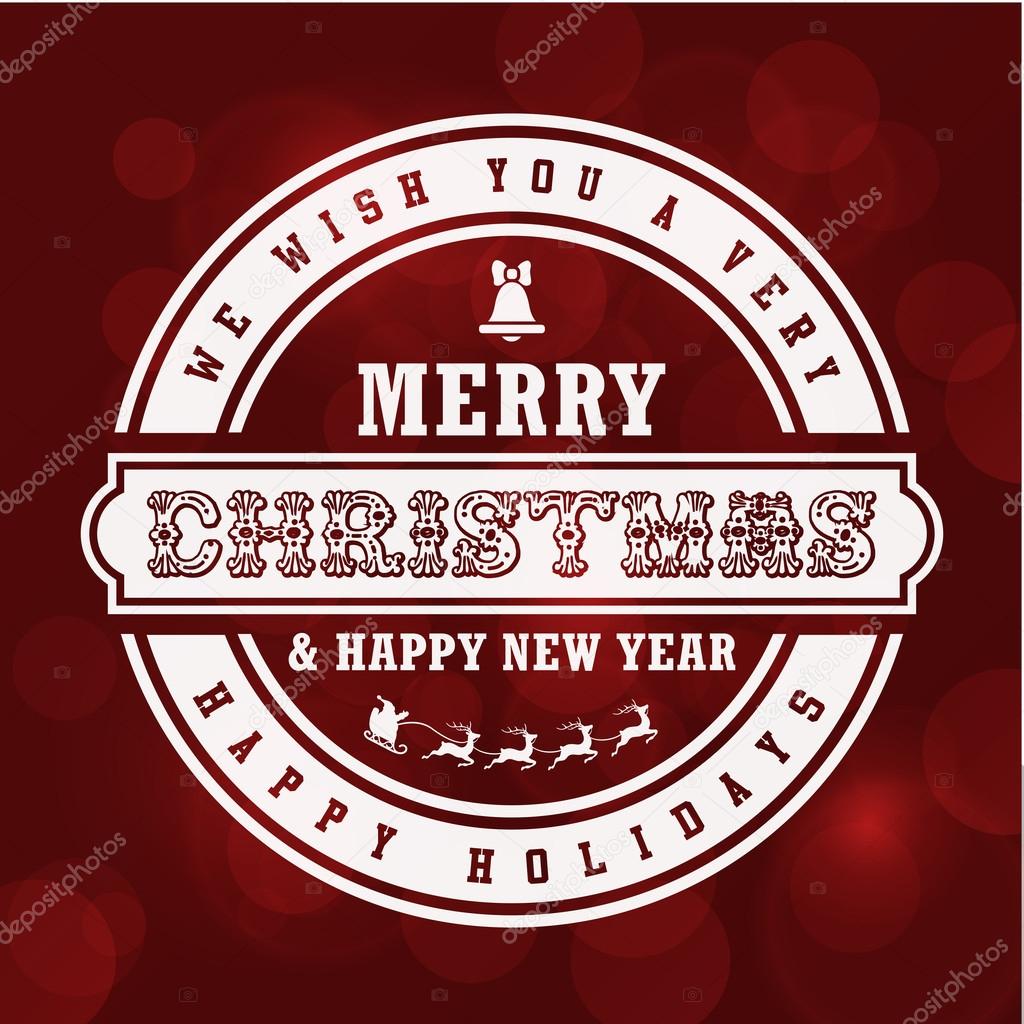 Merry Christmas Vintage Lettering Design Greeting Card on Red Ho
