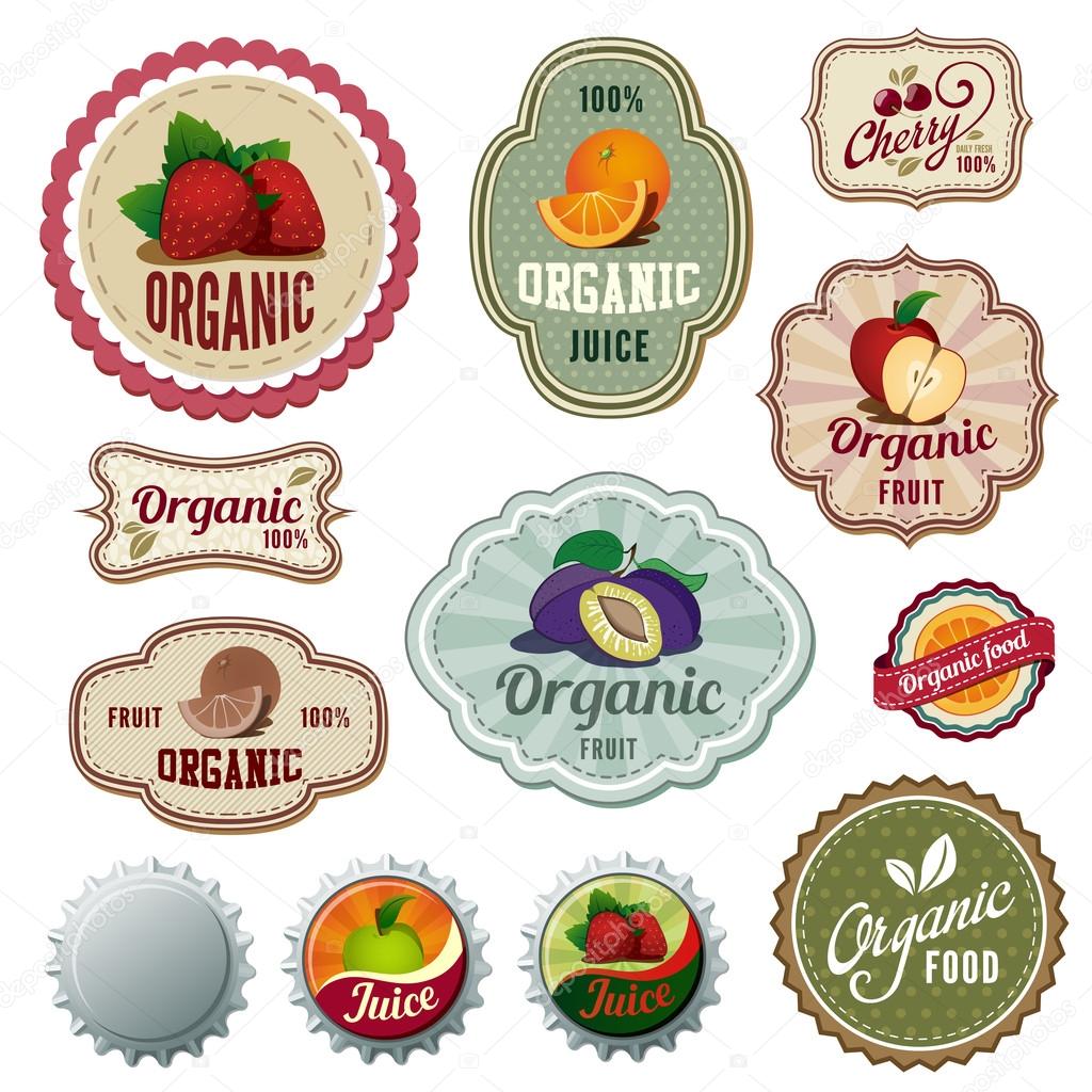 Organic Fresh Fruits Vintage Labels design vector templates