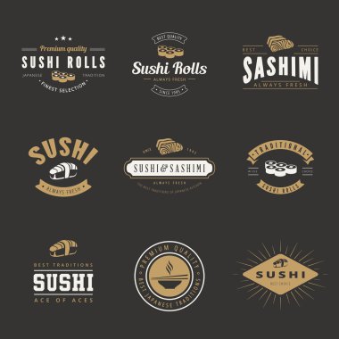 Suşi rulo Sashimi Retro Vintage etiketleri Hipster Logo Tasarım vec