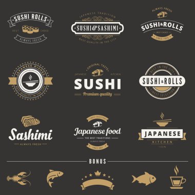 Sushi Rolls Sashimi Hipster Logo design vector typography letter clipart