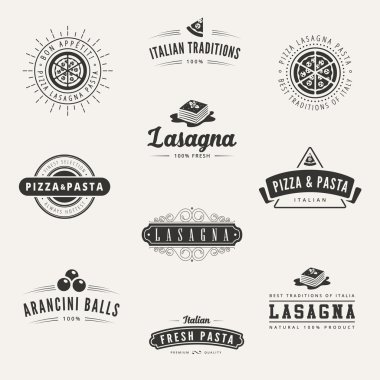 Italian cuisine Retro Vintage Labels Logo design vector typograp clipart